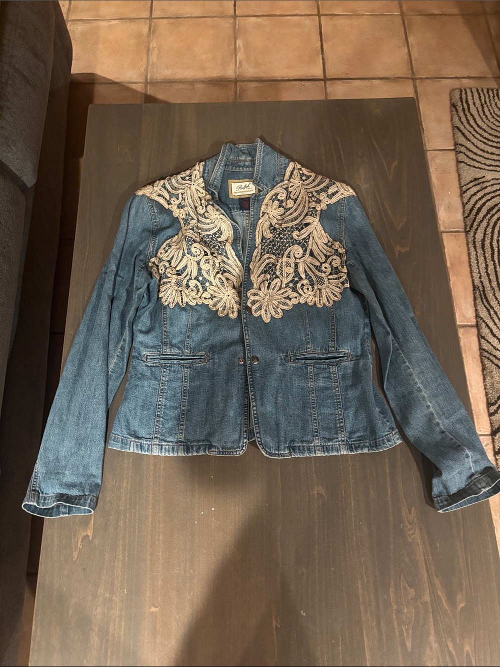 Ralph Lauren Blue Denim Jacket with Cream Lace Applique